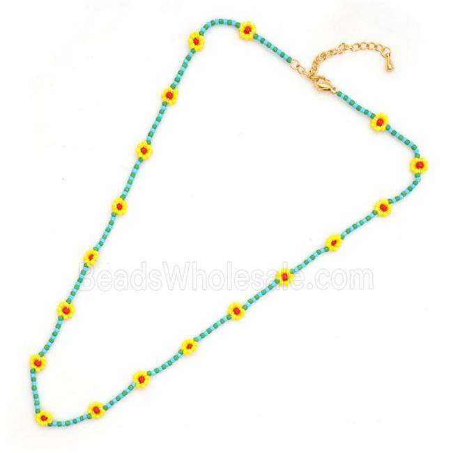 handmade Necklace with miyuki glass, braid flower