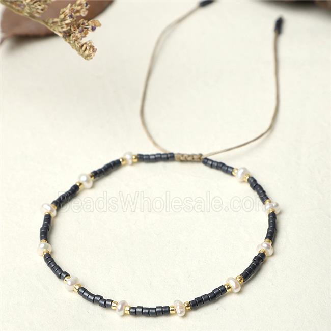 handmade miyuki glass Bracelet with Pearl, adjustable