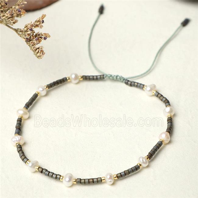 handmade miyuki glass Bracelet with Pearl, adjustable