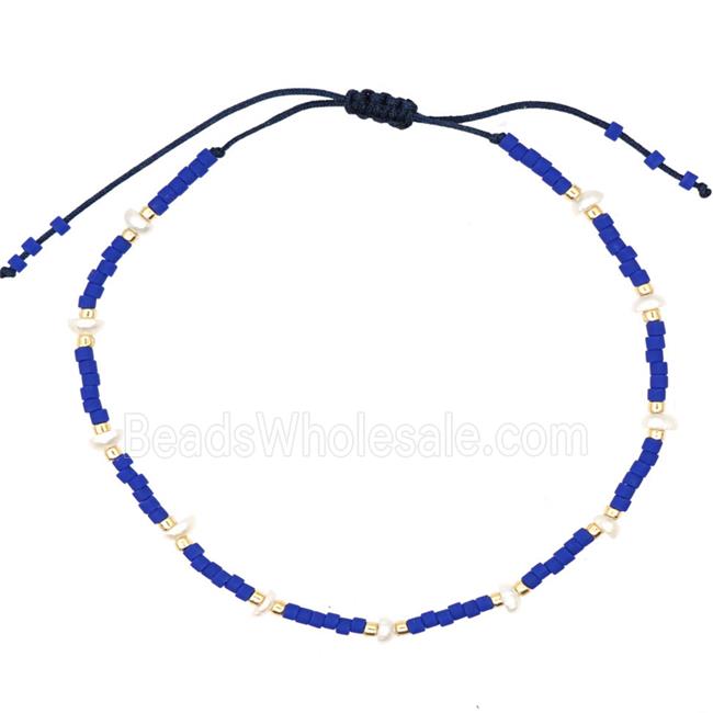 handmade miyuki seed glass Bracelet with Pearl, adjustable, blue