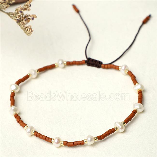 handmade miyuki glass Bracelet with Pearl, adjustable