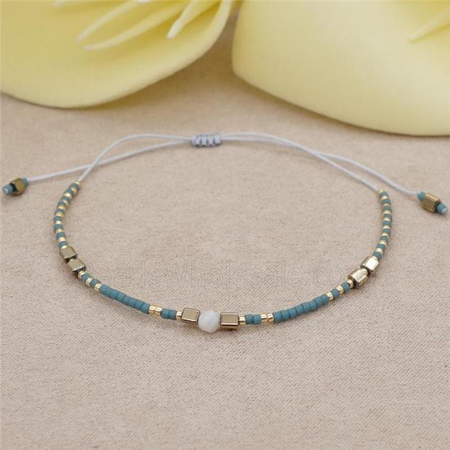 handmade miyuki glass Bracelet with gemstone, adjustable