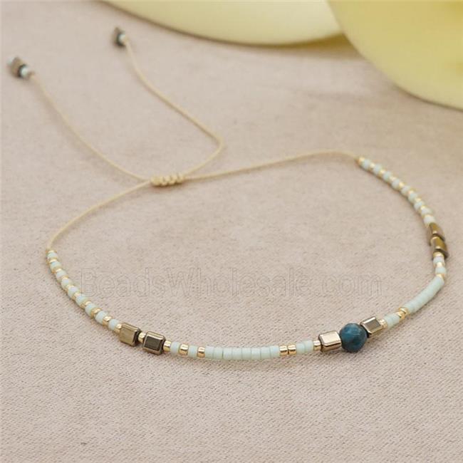 handmade miyuki glass Bracelet with blue jade, adjustable