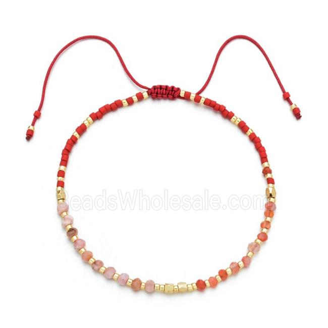 carnelian Bracelet with pink opal, adjustable