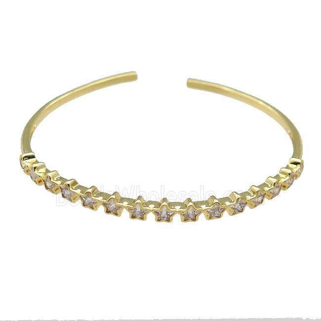 Copper Bangle Pave Zircon Star Gold Plated