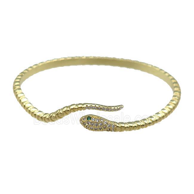 Copper Snake Bangle Pave Zircon Gold Plated