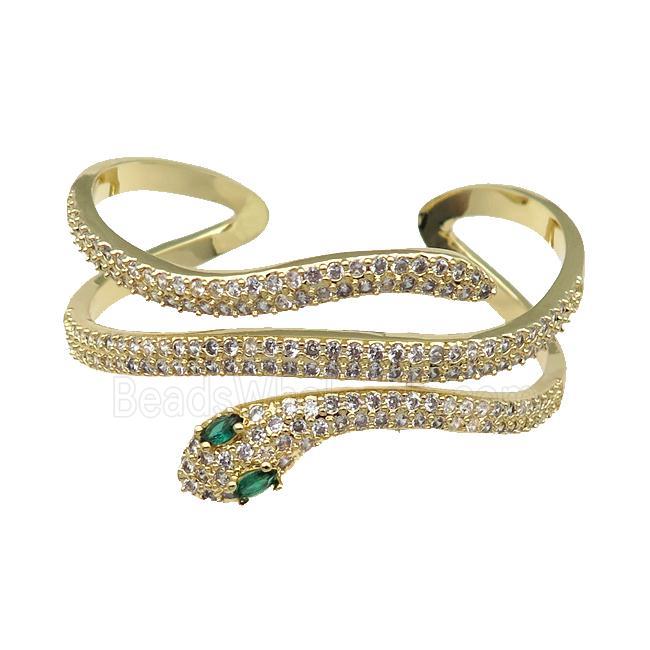 Copper Snake Bangle Pave Zircon Gold Plated
