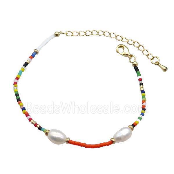 Pearl Bracelet with Glass Seed Bead Adjustable