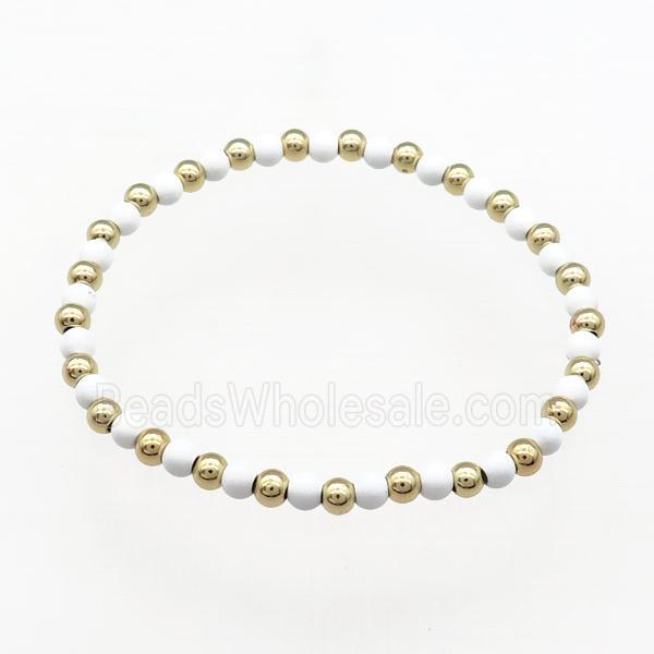Copper Bracelet Stretchy White Lacquered Gold Plated