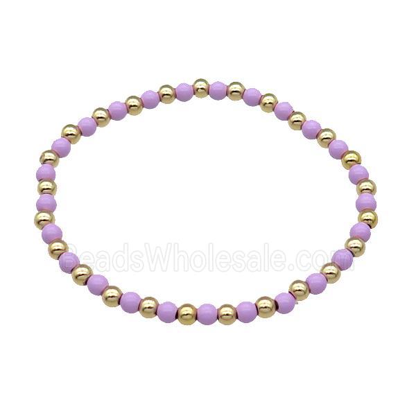 Copper Bracelet Stretchy Purple Lacquered Gold Plated