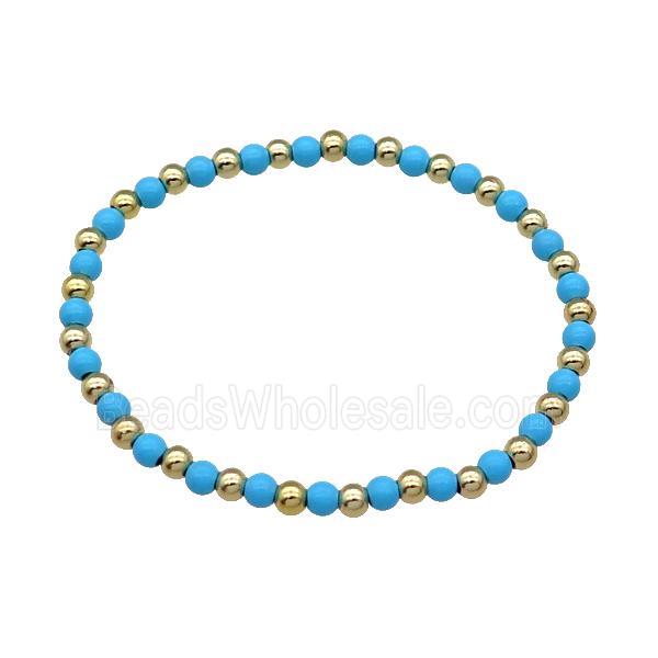 Copper Bracelet Stretchy Blue Lacquered Gold Plated