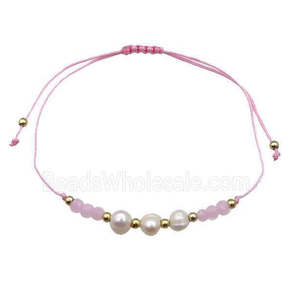 Pearl Bracelet With Crystal Glass Adjustable Pink