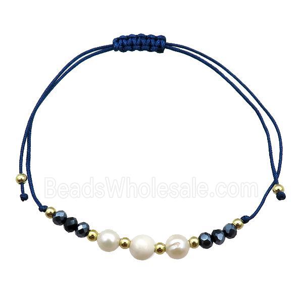 Pearl Bracelet With Crystal Glass Adjustable DarkBlue