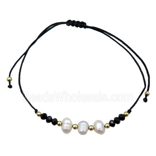 Pearl Bracelet With Crystal Glass Adjustable Black