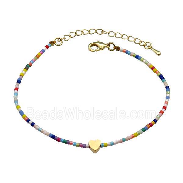Glass Seed Bead Bracelet Heart Multicolor