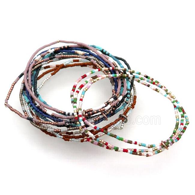 Seed Glass Bracelet 3 Strands Mixed Stretchy