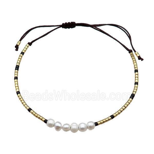 Pearl Bracelet With Seed Glass Adjustable Mixed