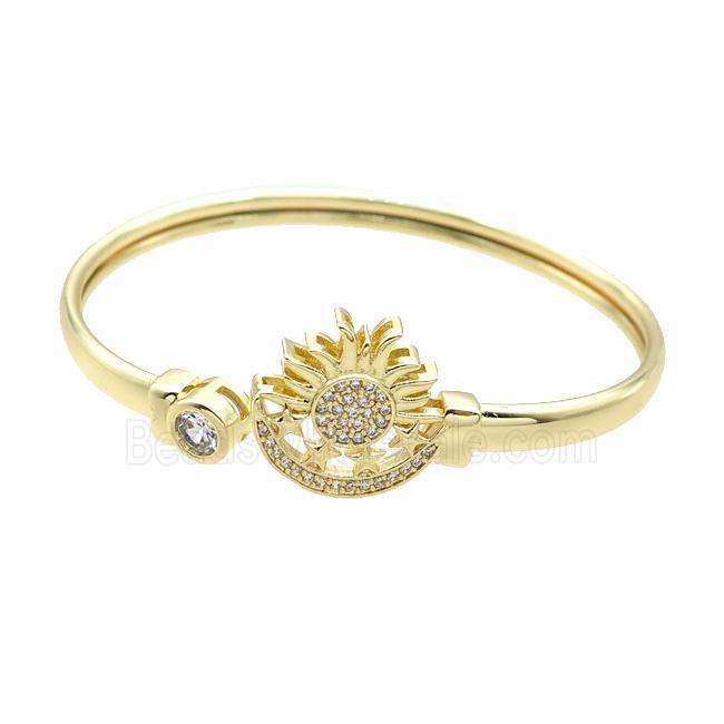 Copper Bangle Pave Zircon Sun Moon Gold Plated