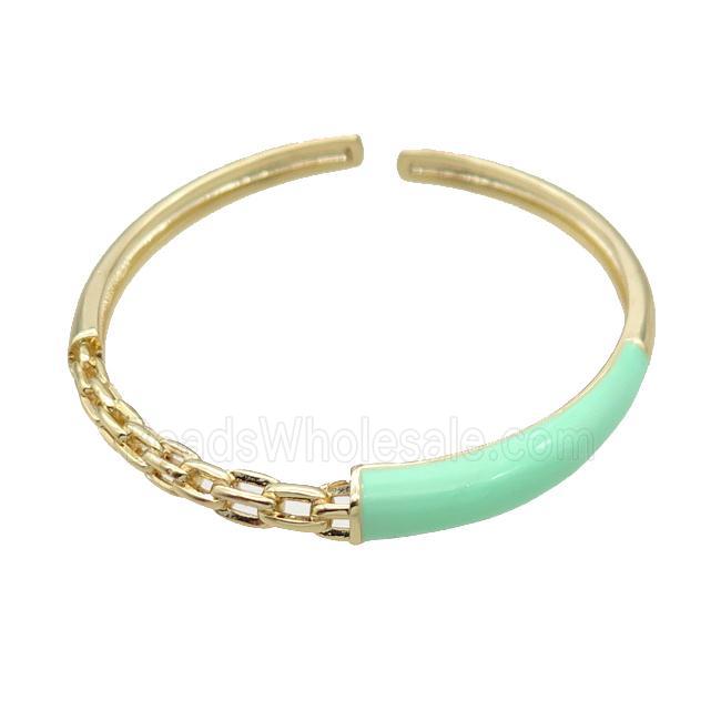 Copper Bangle With Green Enamel Gold Plated