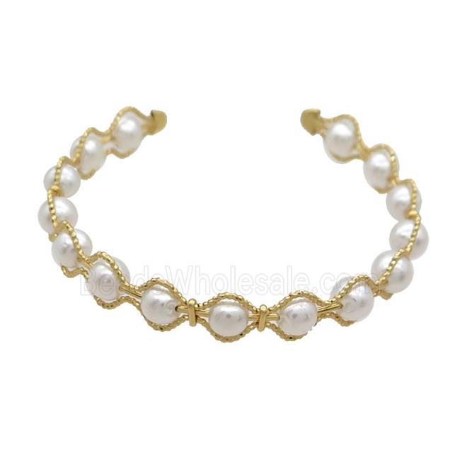 Copper Bangle Pave Pearlized Glass Gold Plated
