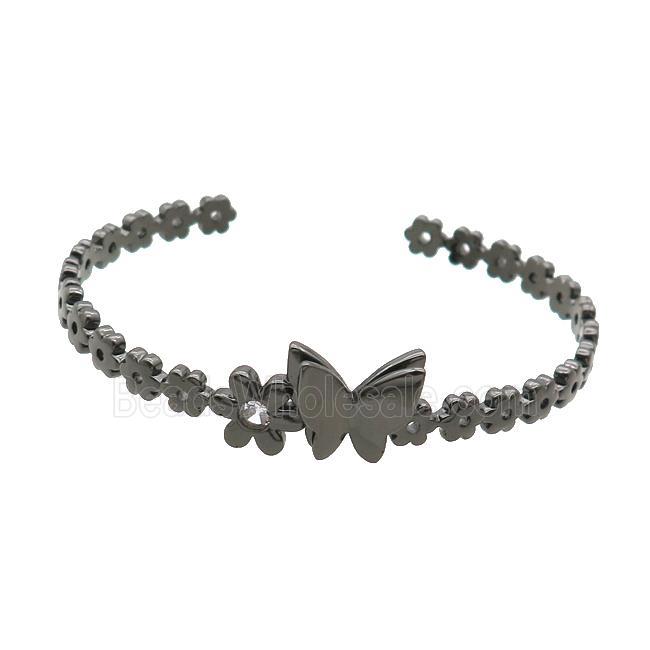 Copper Bangle Pave Zircon Butterfly Black Plated