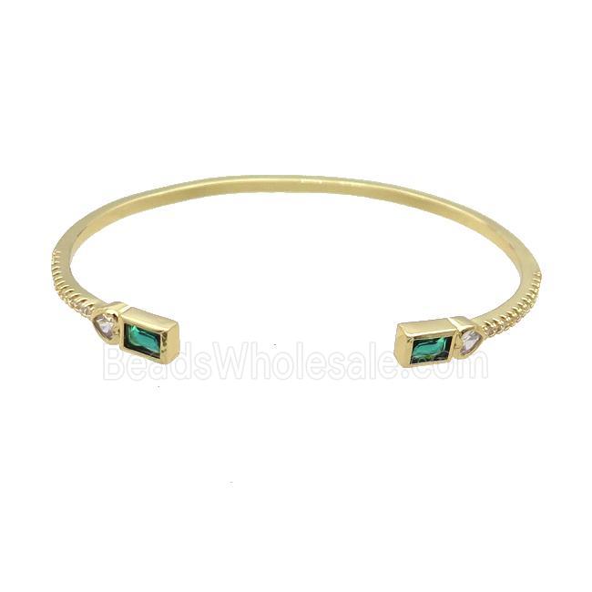 Copper Bangle Pave Zircon Green Gold Plated