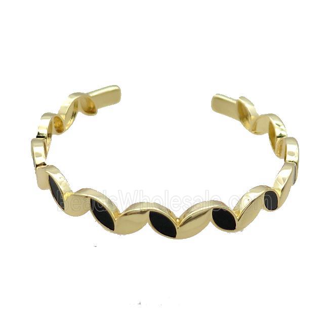 Copper Bangle Black Agate Gold Plated