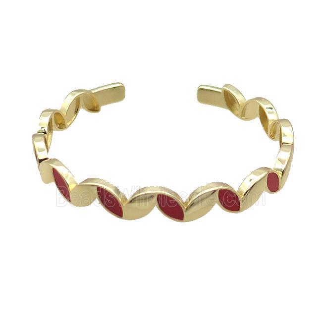 Copper Bangle Pave Red Agate Gold Plated