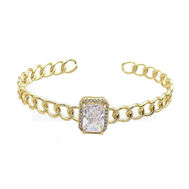 Copper Bangle Pave Crystal Glass Rectangle Gold Plated