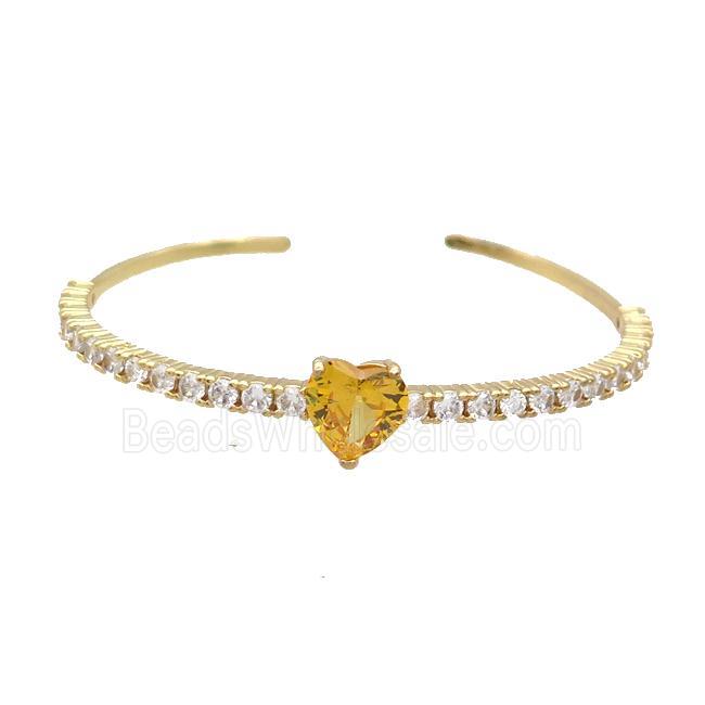 Copper Bangle Pave Zircon Yellow Crystal Glass Heart Gold Plated