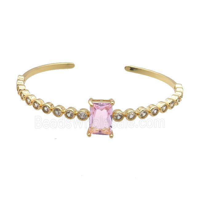 Copper Bangle Pave Zircon Pink Crystal Glass Rectangle Gold Plated