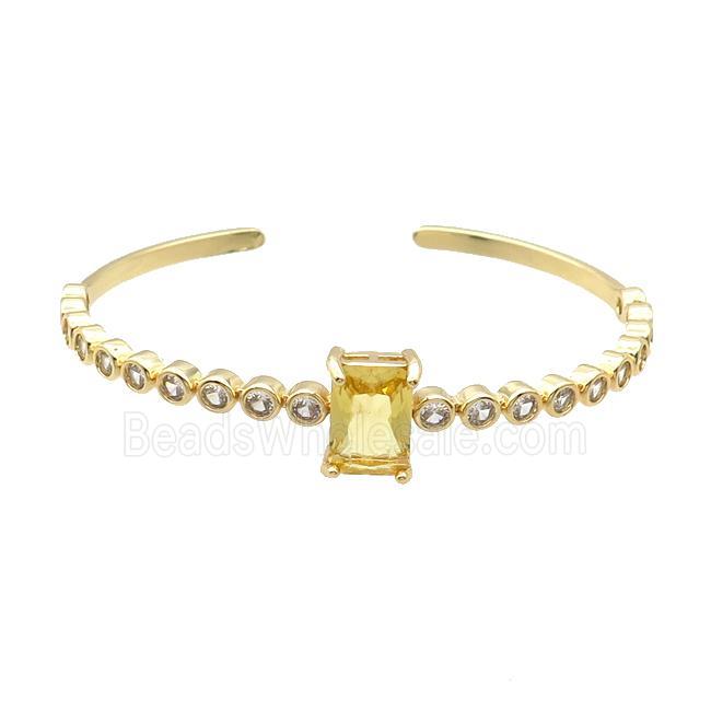 Copper Bangle Pave Zircon Yellow Crystal Glass Rectangle Gold Plated