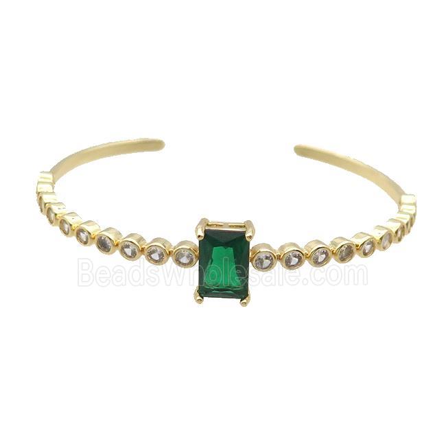 Copper Bangle Pave Zircon Green Crystal Glass Rectangle Gold Plated