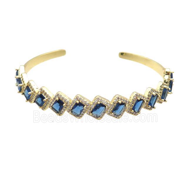 Copper Bangle Pave Zircon Blue Crystal Glass Rectangle Gold Plated