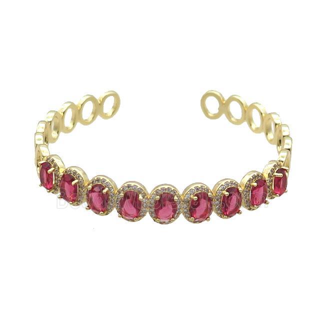 Copper Bangle Pave Zircon Red Crystal Glass Oval Gold Plated