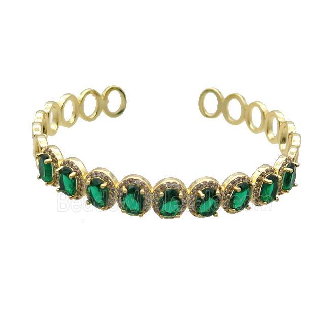Copper Bangle Pave Zircon Green Crystal Glass Oval Gold Plated