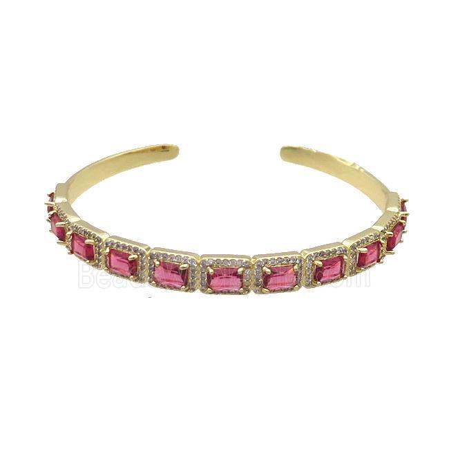 Copper Bangle Pave Zircon Red Crystal Glass Rectangle Gold Plated