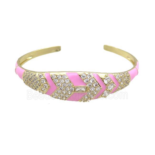 Copper Bangle Pave Zircon Pink Enamel Gold Plated