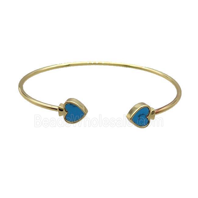 Copper Bangle Pave Turquoise Heart Gold Plated