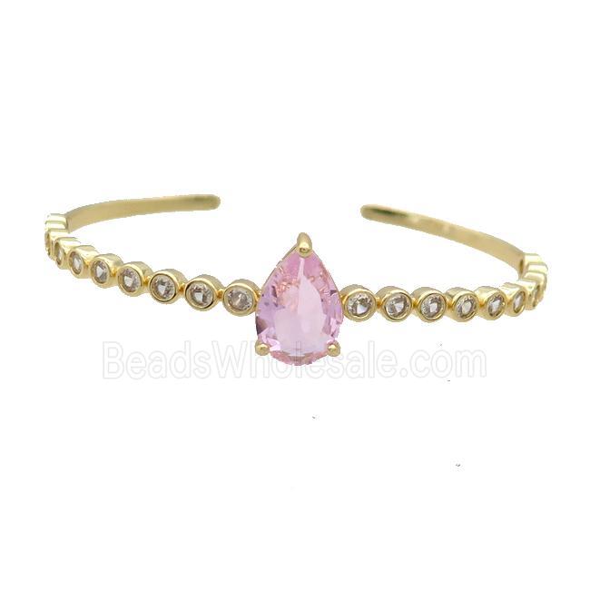 Copper Bangle Pave Pink Crystal Teardrop Gold Plated