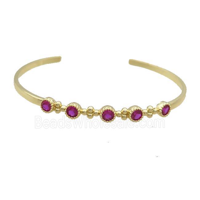 Copper Bangle Pave Red Zircon Gold Plated