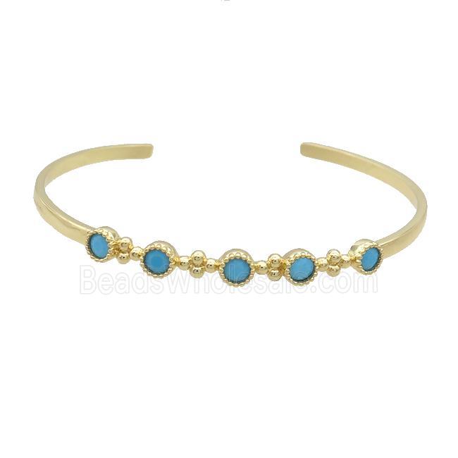 Copper Bangle Pave Turq Zircon Gold Plated