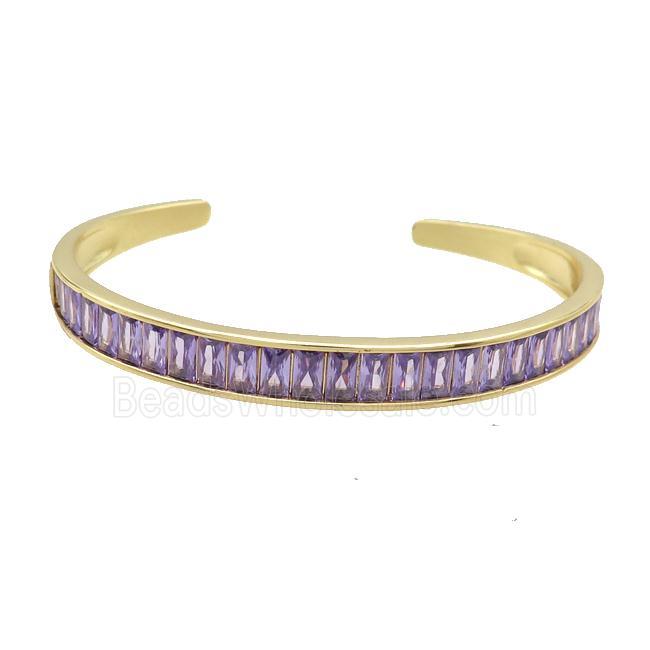 Copper Bangle Pave Purple Zircon Gold Plated