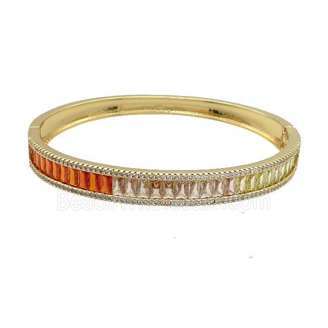 Copper Bangle Pave Multicolor Zircon Gold Plated