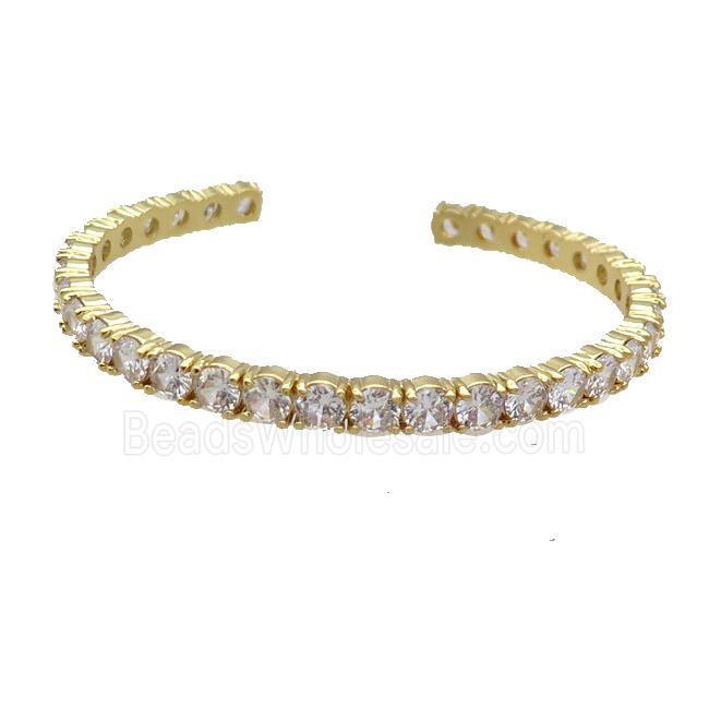 Copper Bangle Pave Clear Zircon Gold Plated