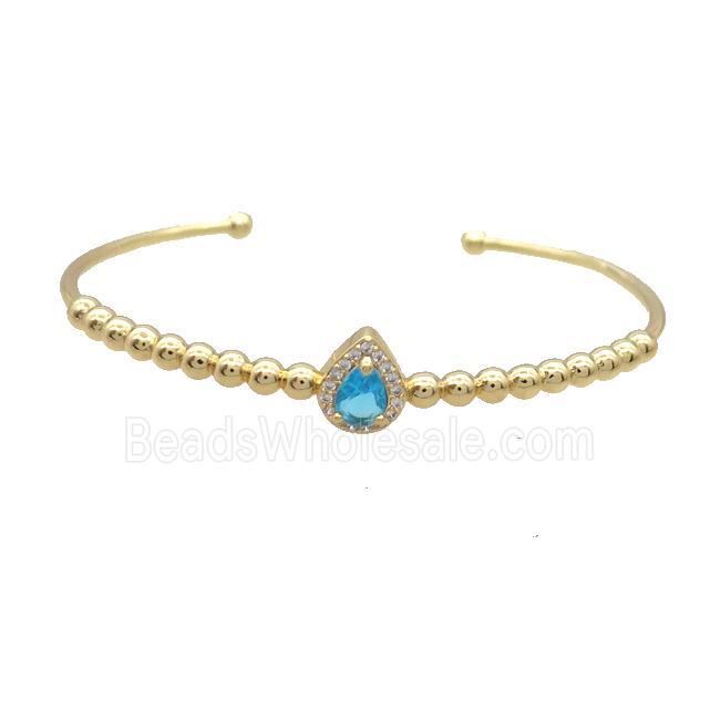 Copper Bangle Pave Blue Crystal Gold Plated