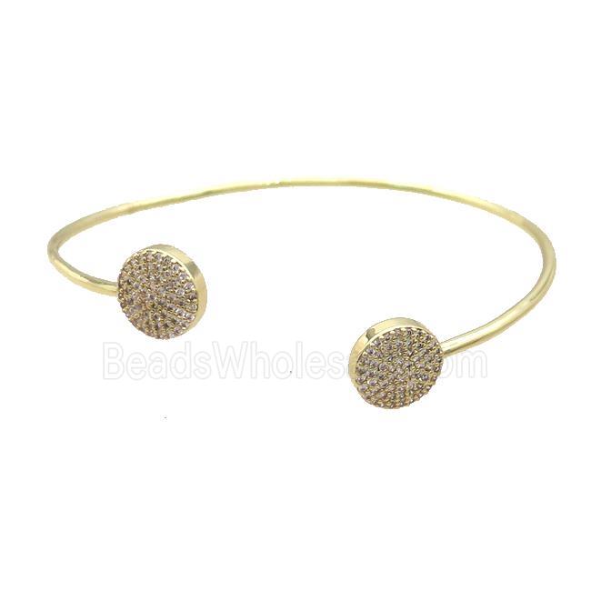 Copper Bangle Pave Zircon Button Circle Gold Plated