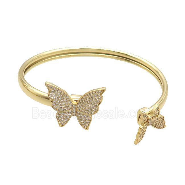 Copper Bangle Pave Zircon Butterfly Gold Plated