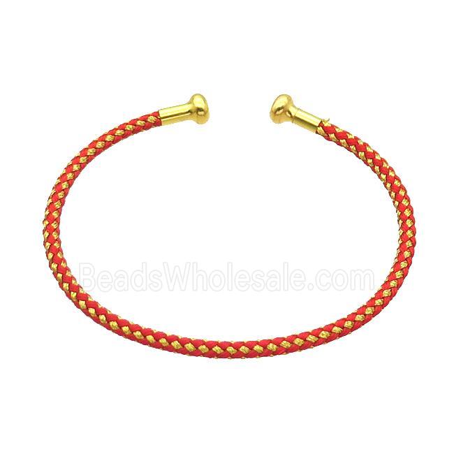 Copper Bangle Red Nylon Wire Wrapped Gold Plated