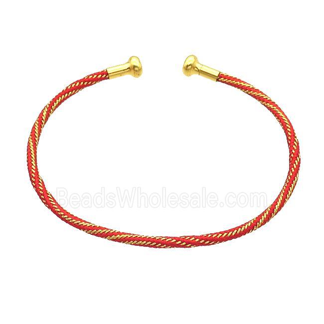 Copper Bangle Red Nylon Wire Wrapped Gold Plated